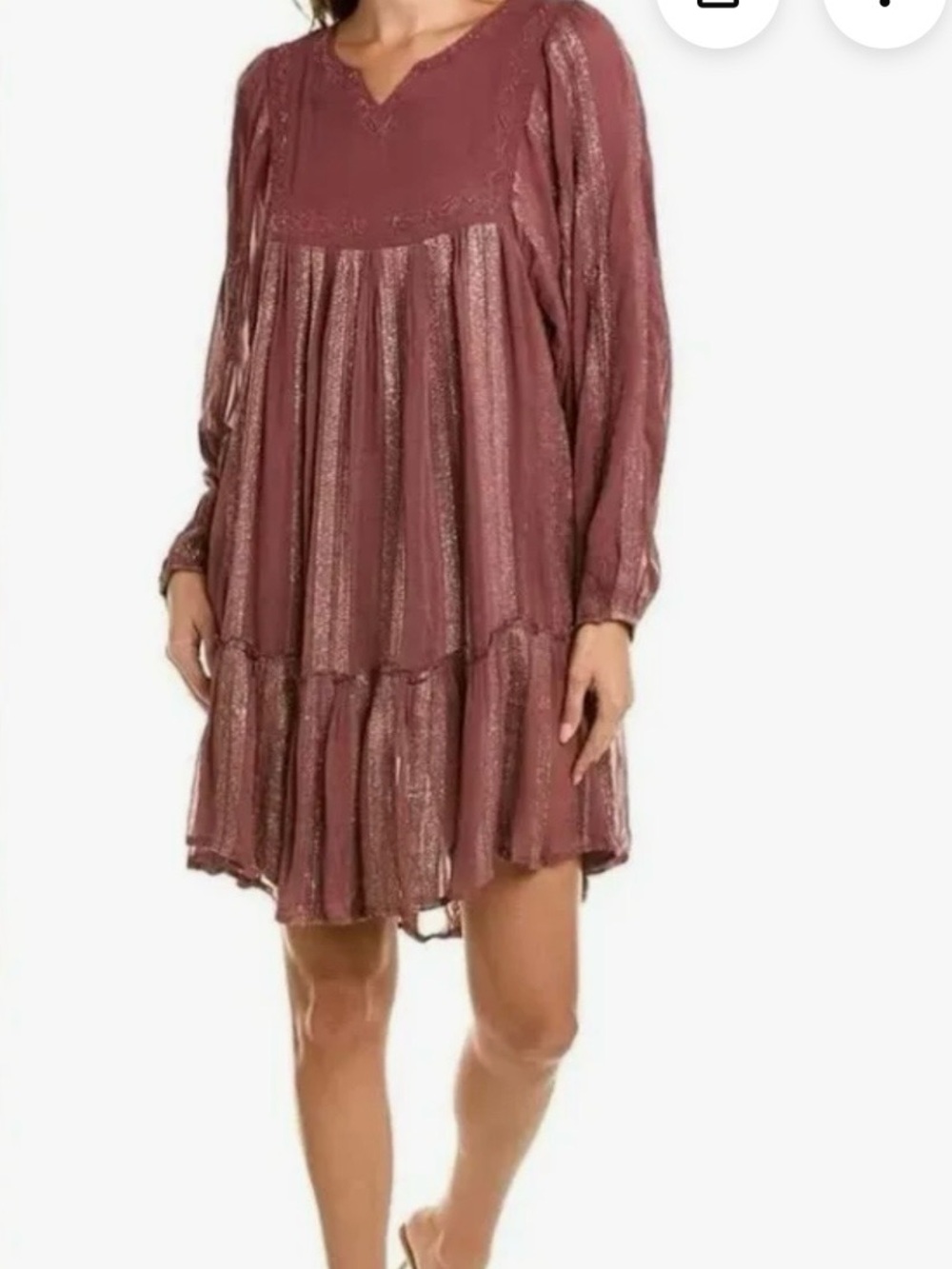 RAGA Metallic Mauve Tiered Long-Sleeve Dress
